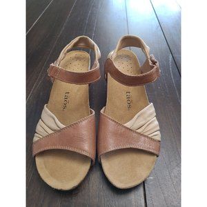Taos Women 38 US 8 Brown Beige Leather Swing Sandal Comfort Shoe Ankle Strap